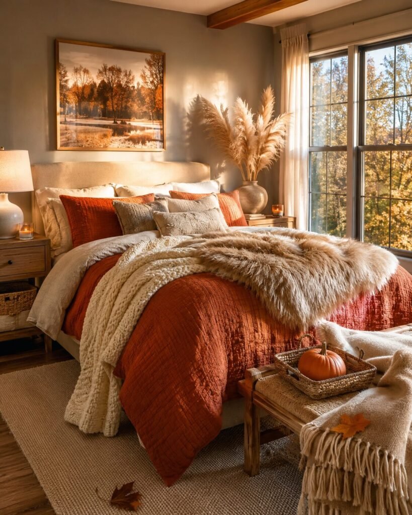 Fall bedroom decor ideas 2 Fall bedroom decor ideas with knit throws
