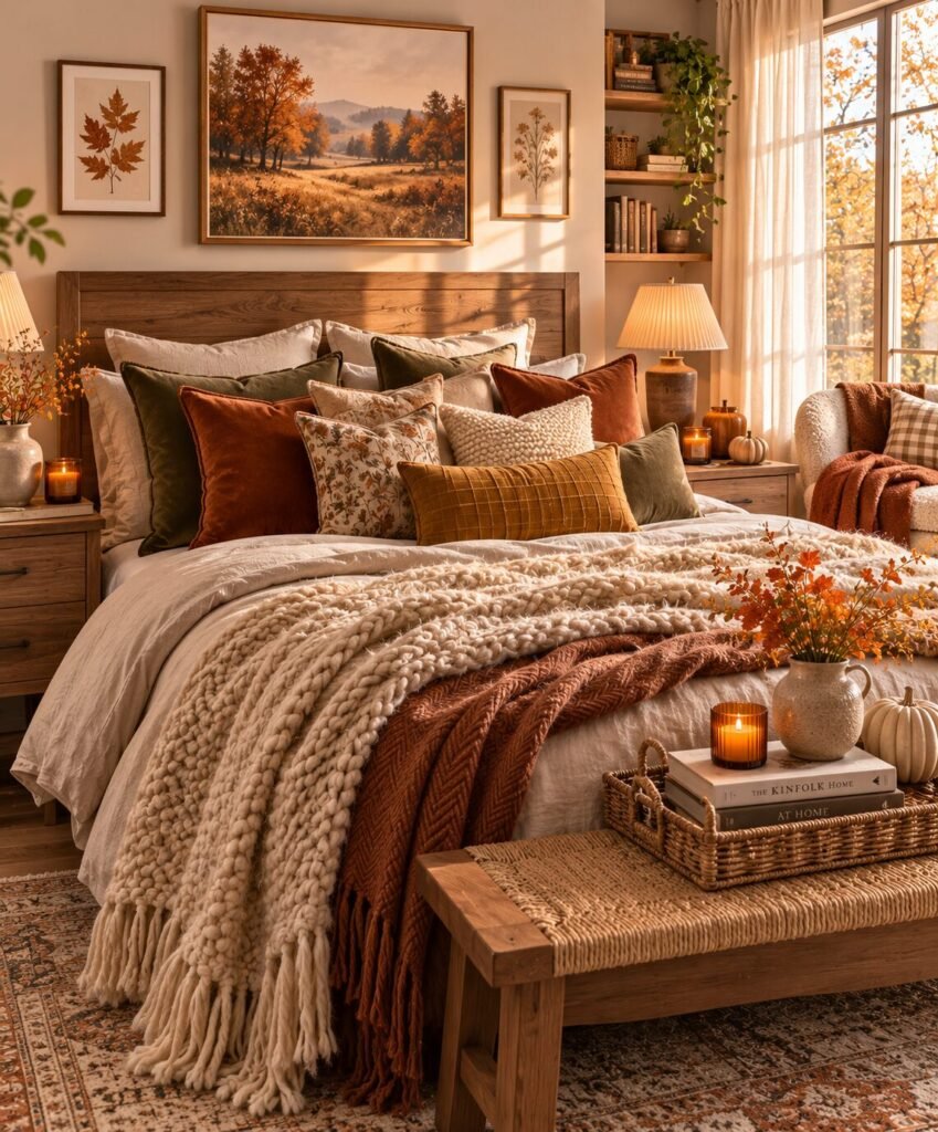 Fall bedroom decor ideas 3 Fall bedroom decor ideas with autumn pillows