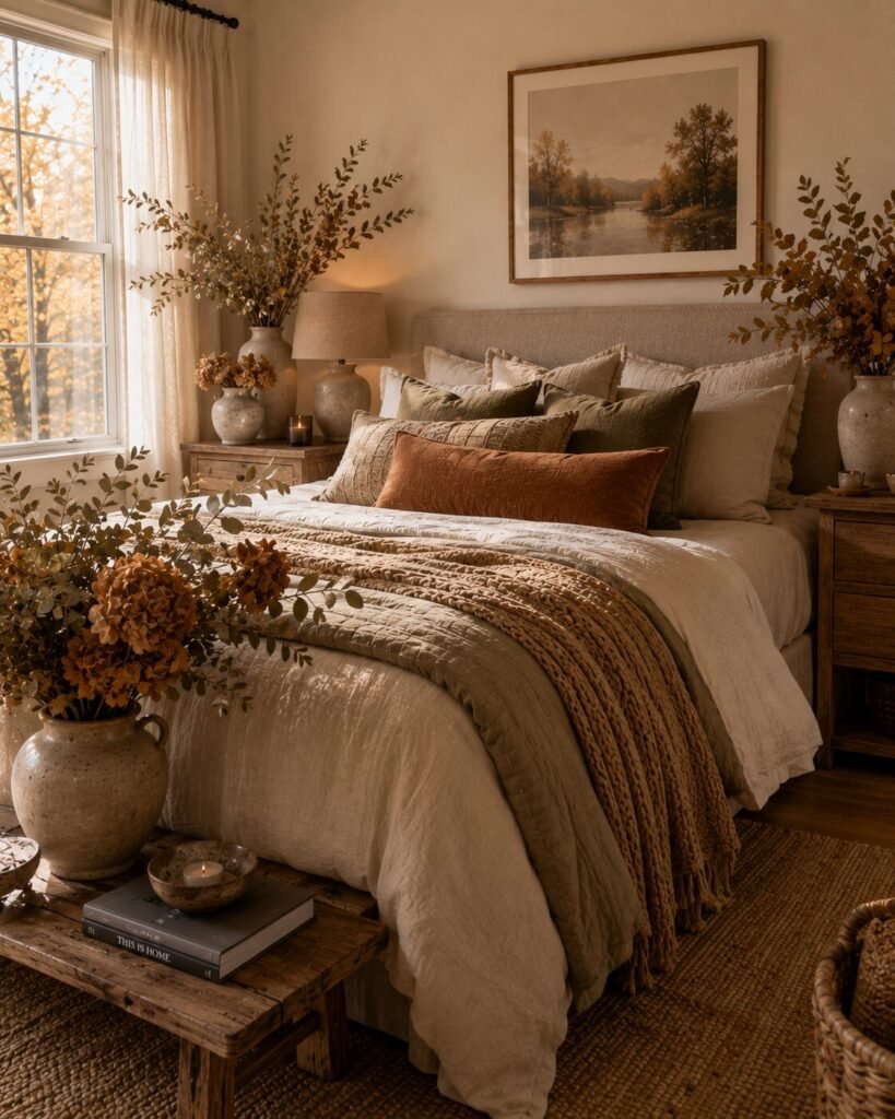 Fall bedroom decor ideas 11 Fall bedroom decor ideas with greenery