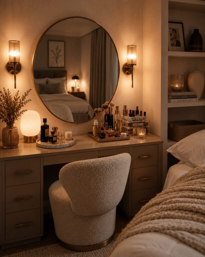 30 vanity setup ideas warm lighting