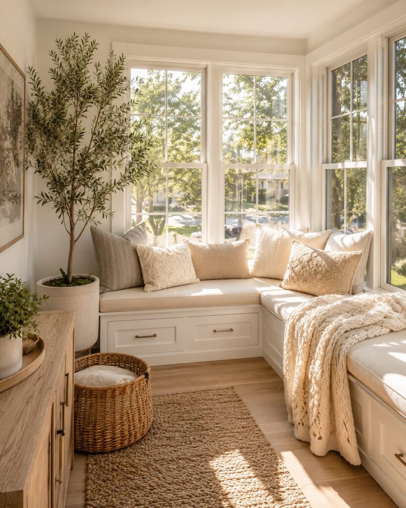 Small sunroom decorating ideas window seat