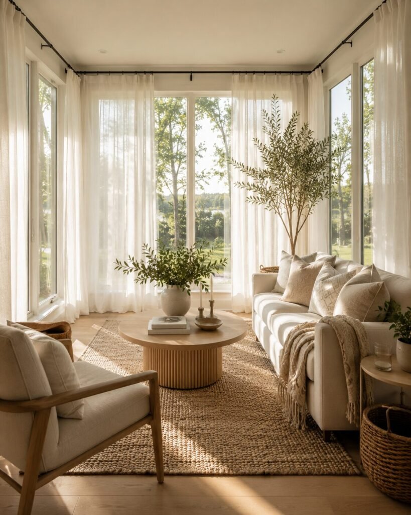 Small sunroom decorating ideas sheer curtains