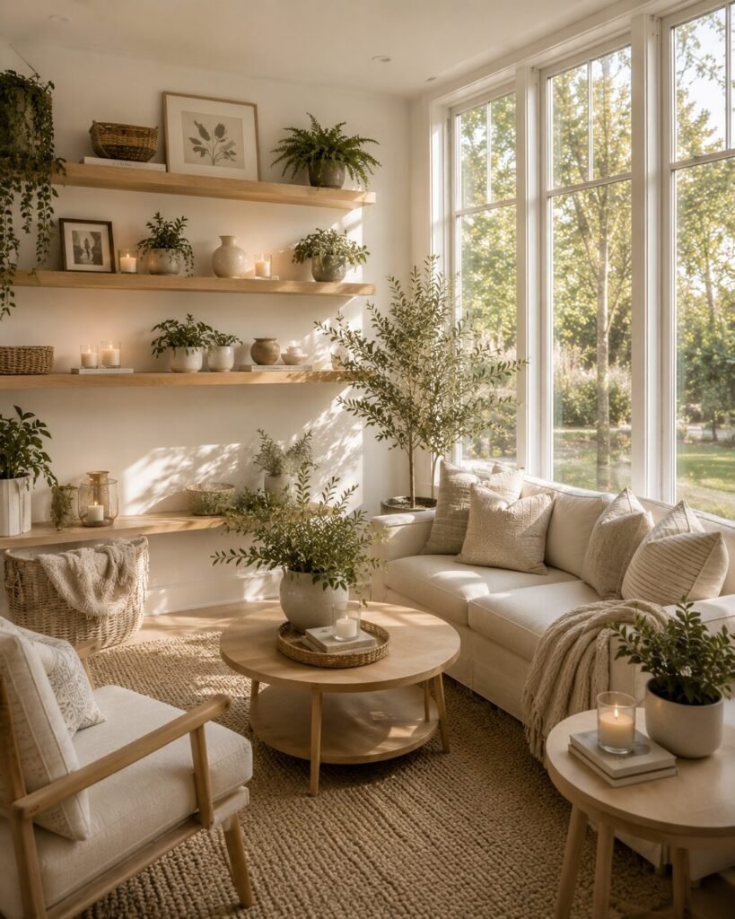 Small sunroom decorating ideas floating shelves