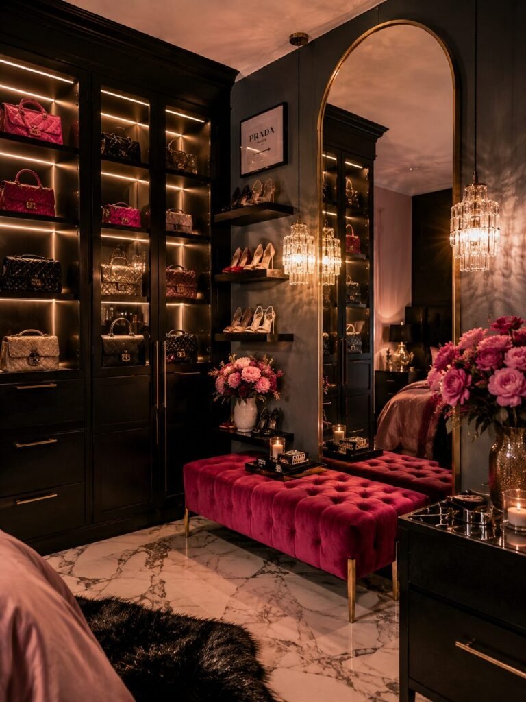 Black and hot pink dressing corner