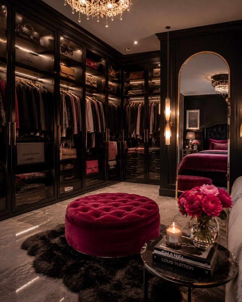 Black and hot pink closet bedroom