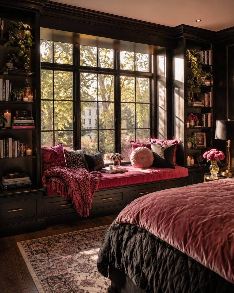Black and hot pink window seat