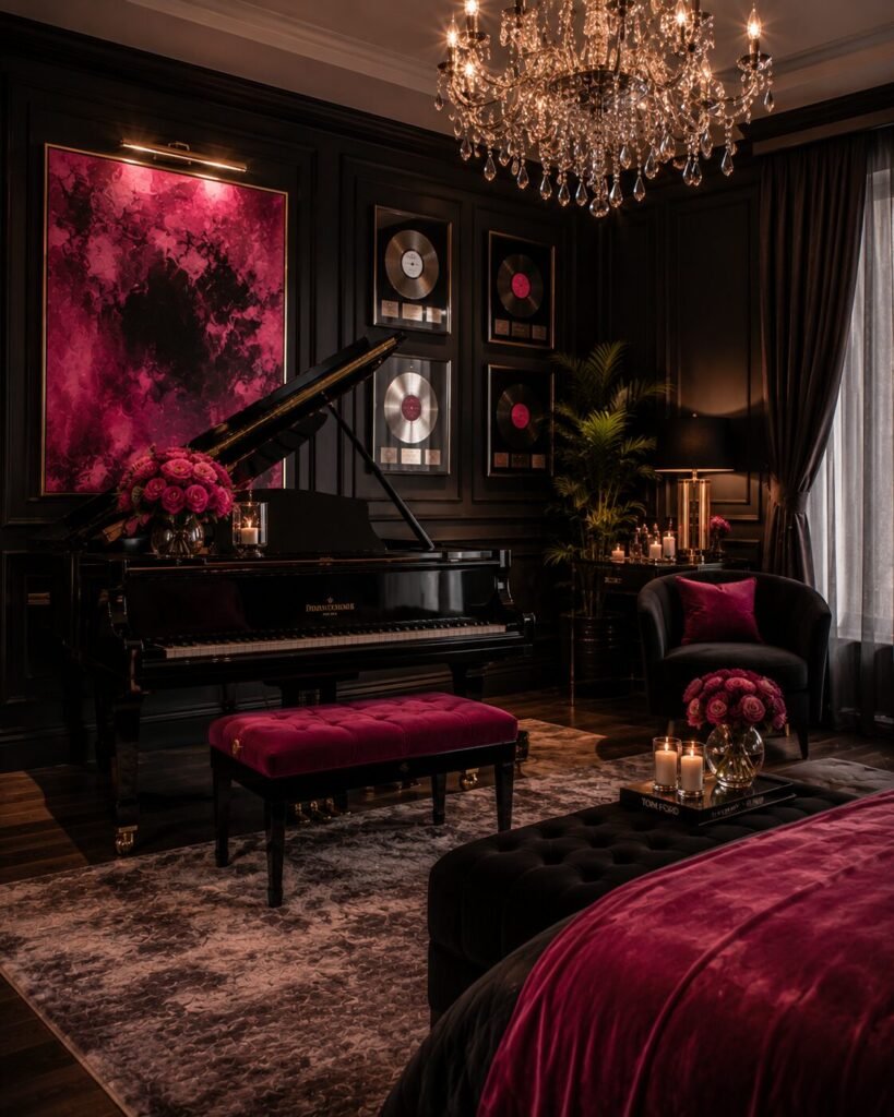 Black and hot pink music room