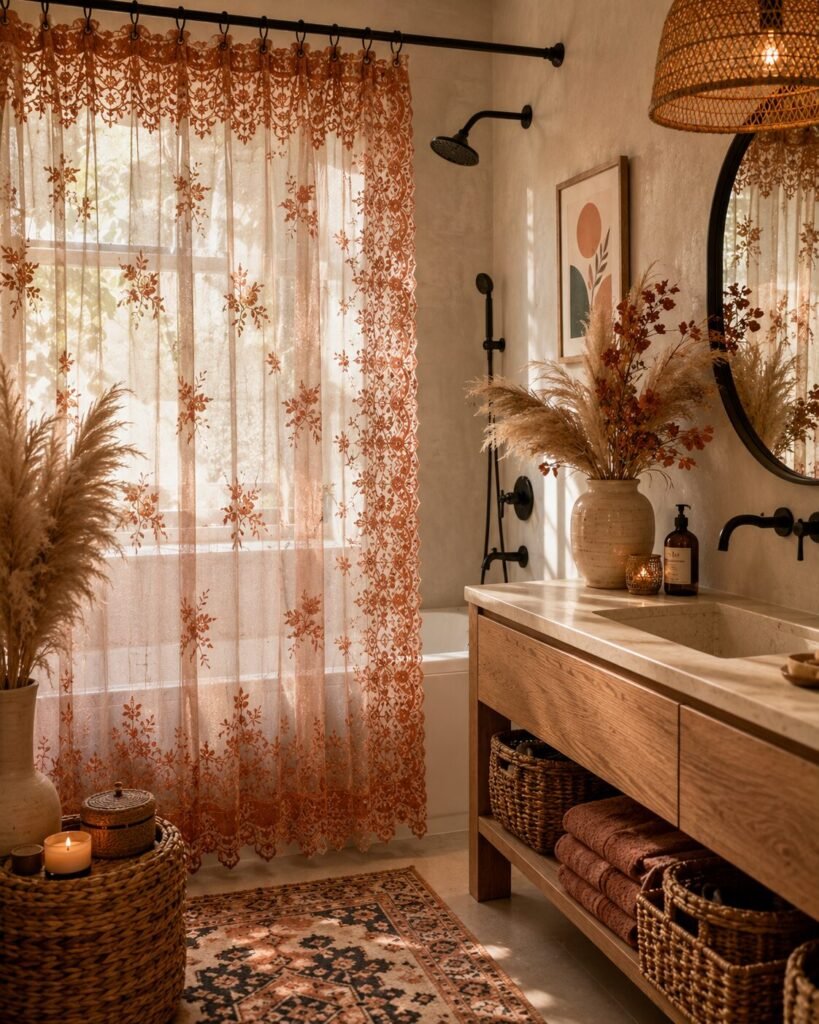 Terracotta shower lace curtains style