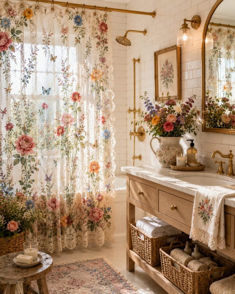 Multicolor shower lace curtains bathroom