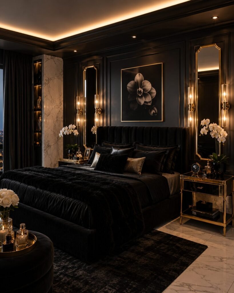Gold black baddie room aesthetic