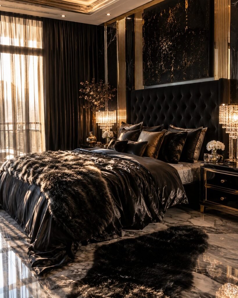 Black satin baddie room aesthetic