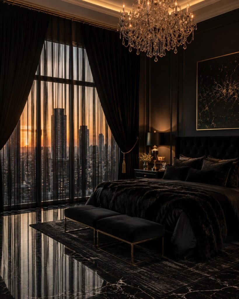 Black curtain baddie room aesthetic
