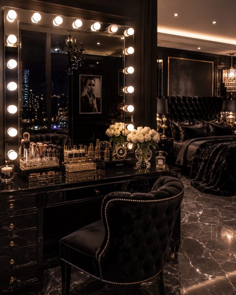 Vanity baddie room aesthetic black