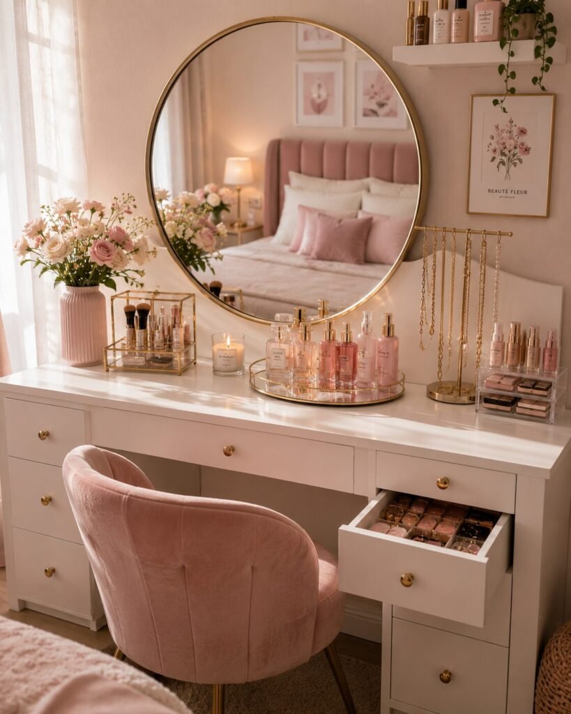 30 vanity setup ideas pink corner