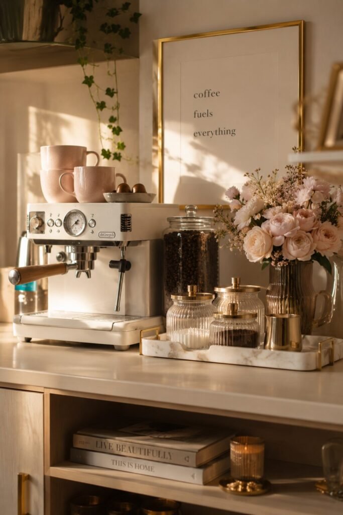 Coffee station cozy girly apartment ideas