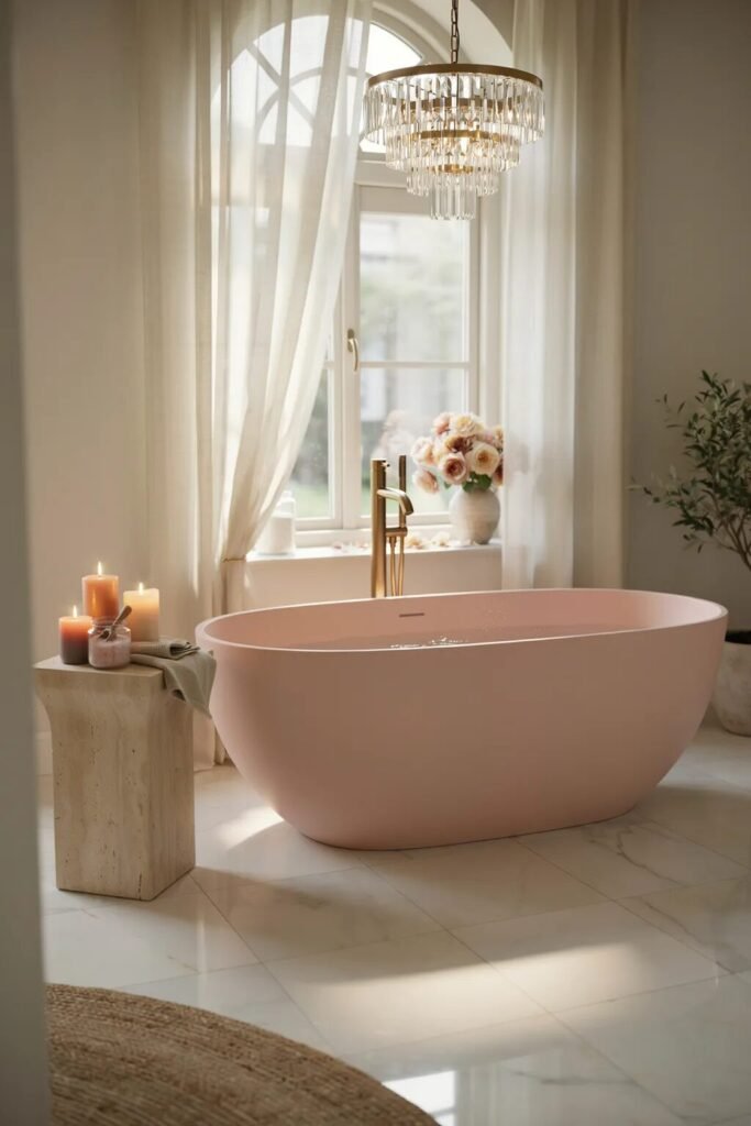 luxury pink bathroom aesthetic 3 Luxury pink bathroom aesthetic bathtub