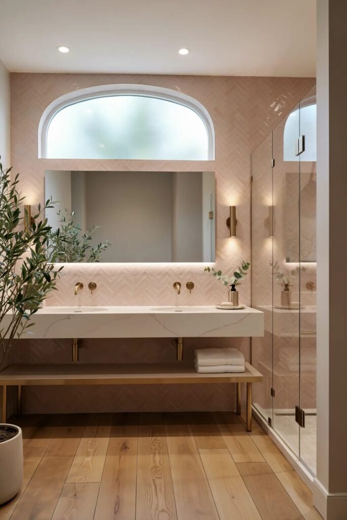 luxury pink bathroom aesthetic 7 Luxury pink bathroom aesthetic herringbone tiles