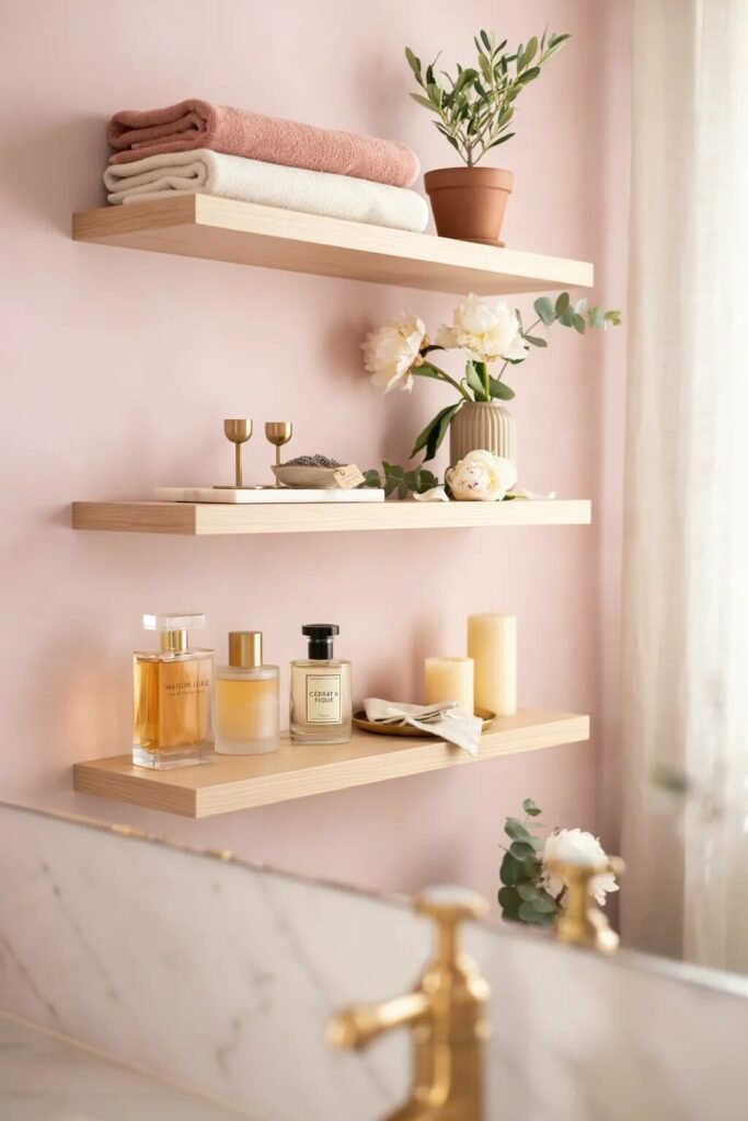 luxury pink bathroom aesthetic 9 Luxury pink bathroom aesthetic open shelving