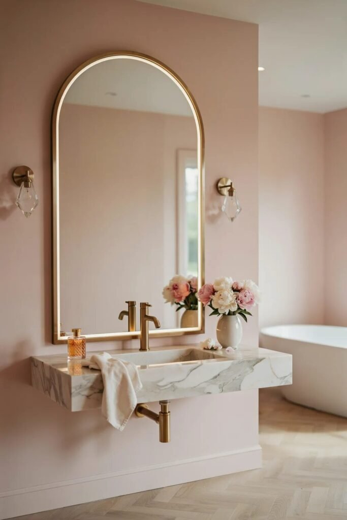 luxury pink bathroom aesthetic 10 Luxury pink bathroom aesthetic arched mirror