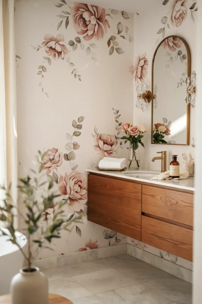 luxury pink bathroom aesthetic 11 Luxury pink bathroom aesthetic floral wallpaper