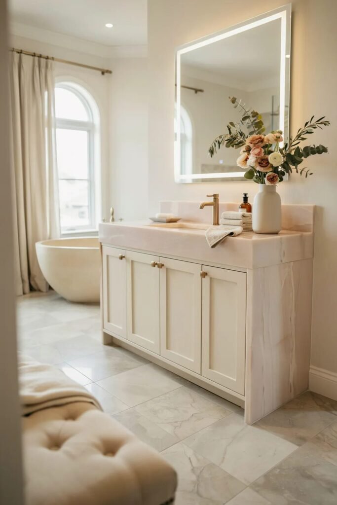 luxury pink bathroom aesthetic 14 Luxury pink bathroom aesthetic quartz vanity