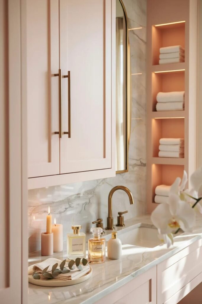 luxury pink bathroom aesthetic 15 Luxury pink bathroom aesthetic built-in storage