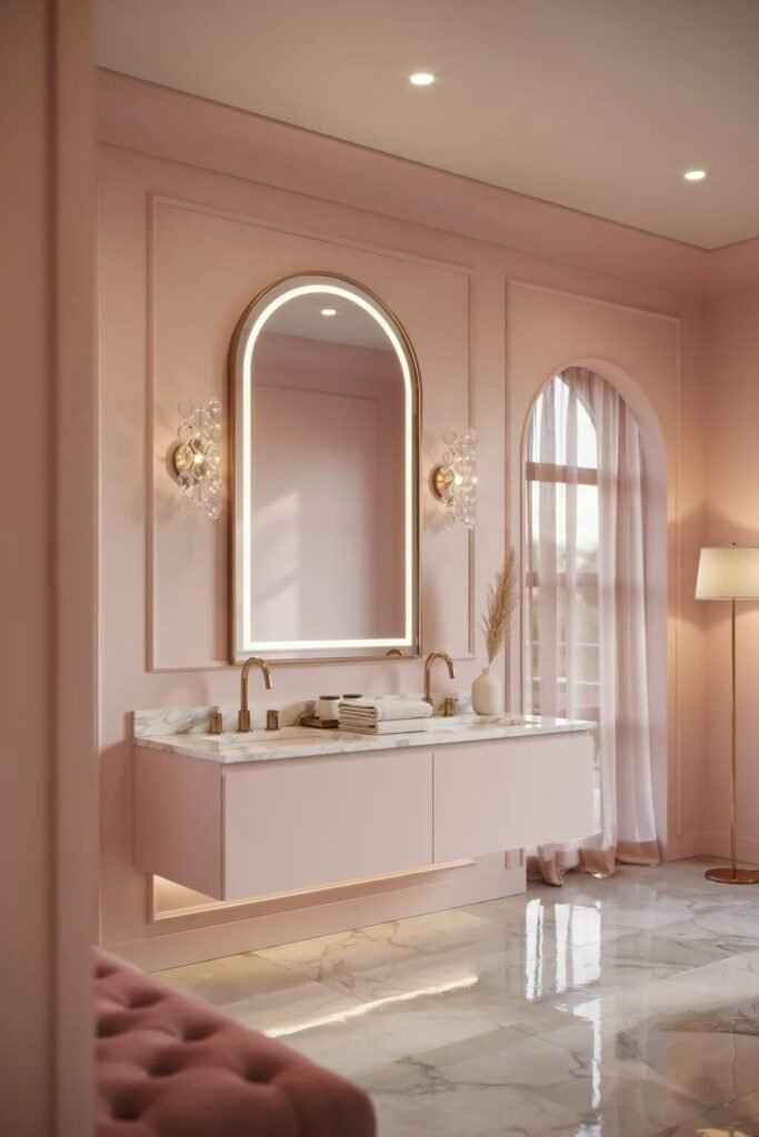 luxury pink bathroom aesthetic 19 Luxury pink bathroom aesthetic layered lighting