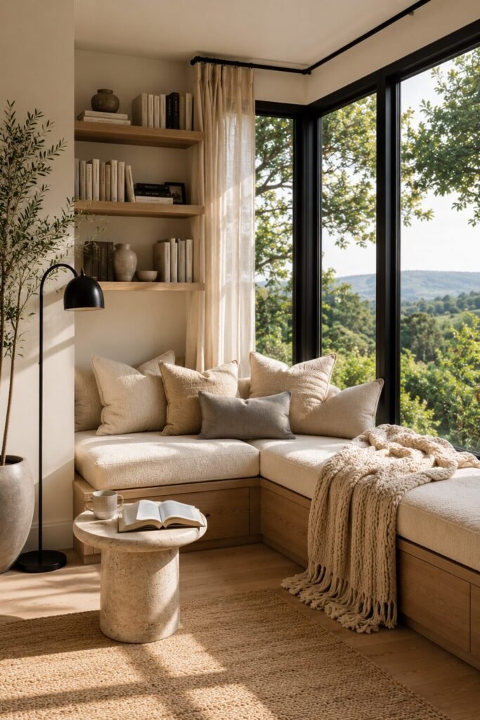 Window reading nook ideas 6 Corner window reading nook ideas