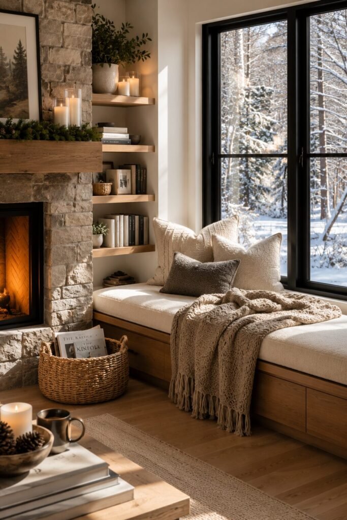Window reading nook ideas 10 Fireplace window reading nook ideas