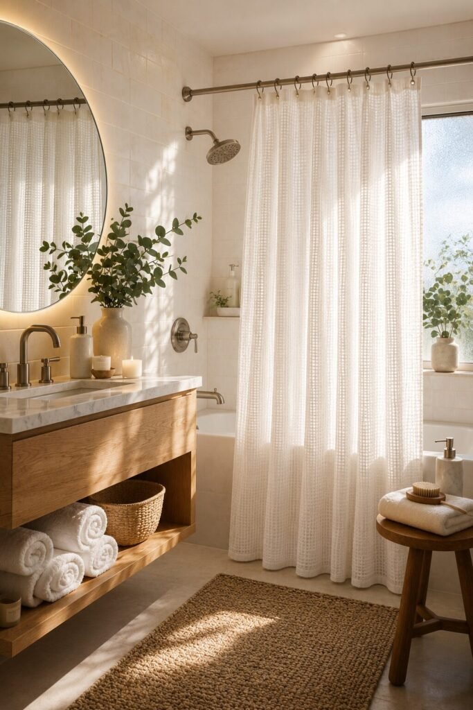 Beautiful shower curtain design 2 Beautiful shower curtain design with white fabric