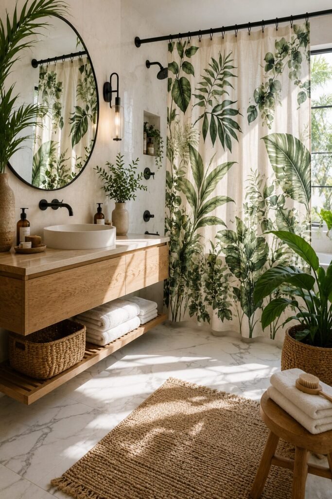 Beautiful shower curtain design 4 Beautiful shower curtain design with botanical print