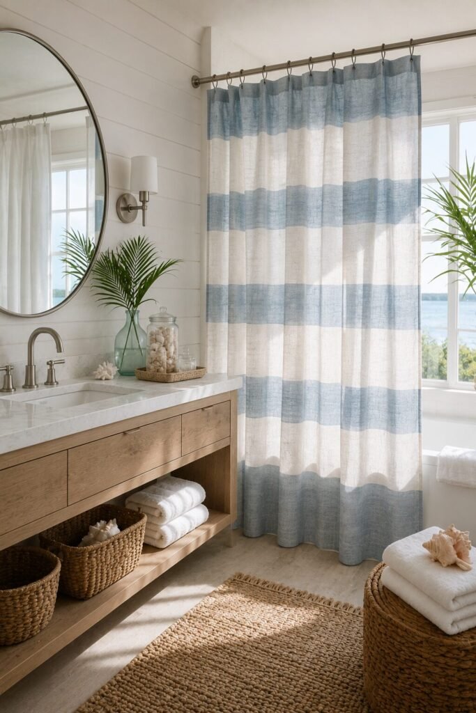 Beautiful shower curtain design 7 Beautiful shower curtain design in coastal style