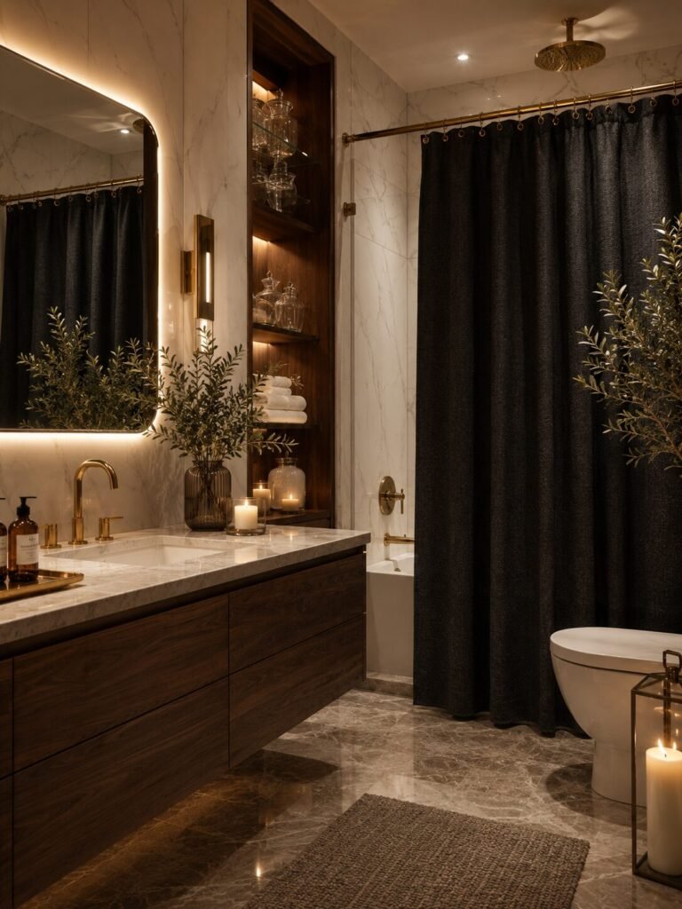 Beautiful shower curtain design 9 Beautiful shower curtain design with black accents