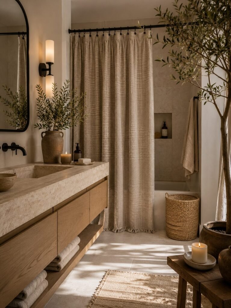 Beautiful shower curtain design 10 Beautiful shower curtain design with neutral texture