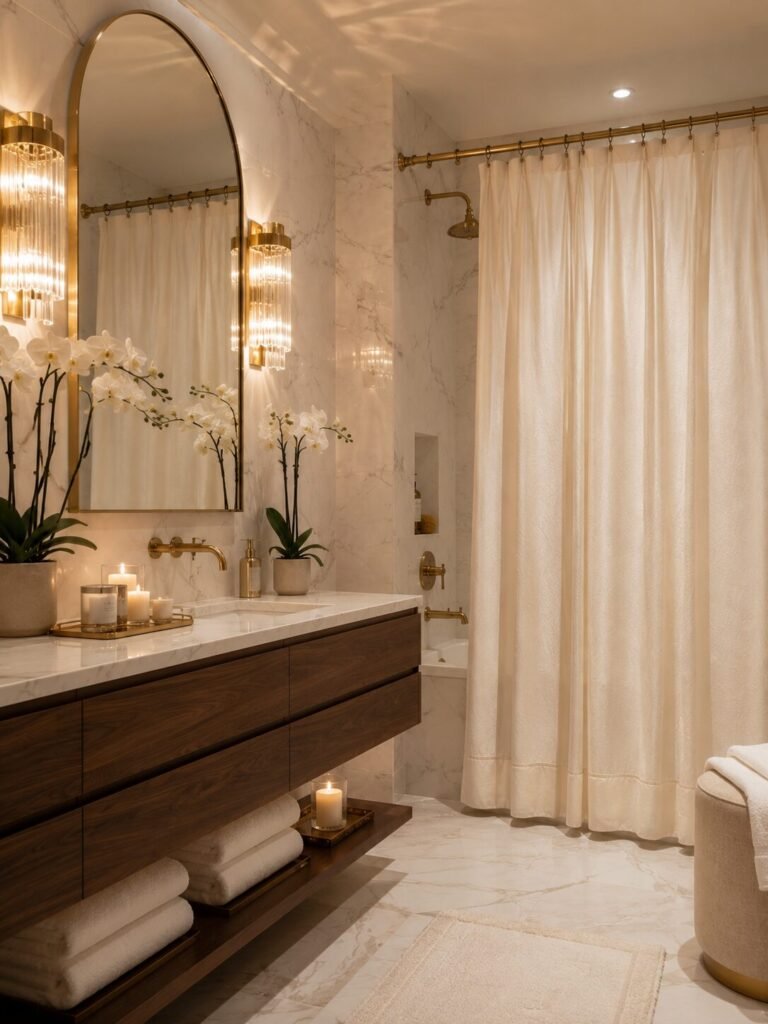 Beautiful shower curtain design 13 Beautiful shower curtain design with marble accents