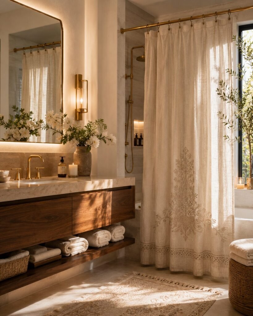 Beautiful shower curtain design 16 Beautiful shower curtain design with custom fabric