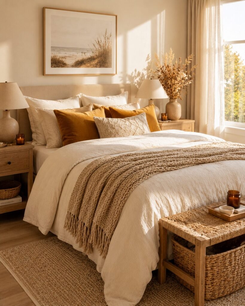 15 fall bedding ideas mustard pillows