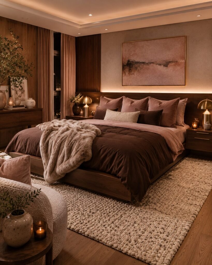 Textured pink and brown bedroom ideas