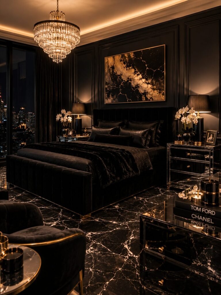 Glossy furniture baddie room aesthetic black
