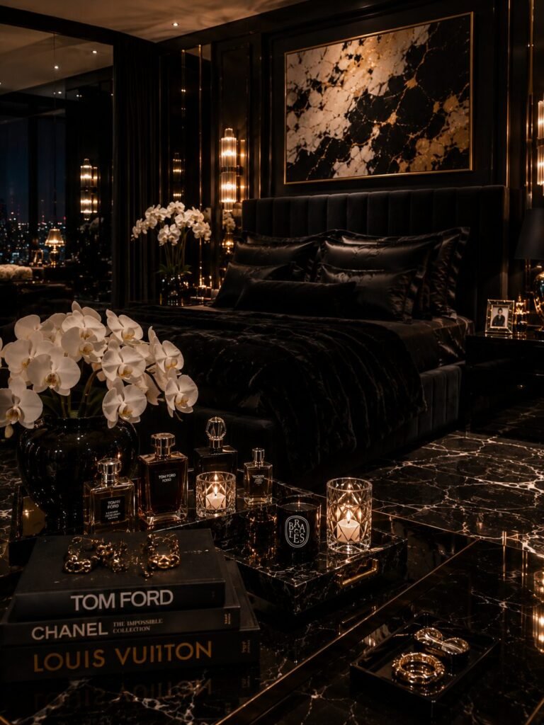 Luxury décor baddie room aesthetic black