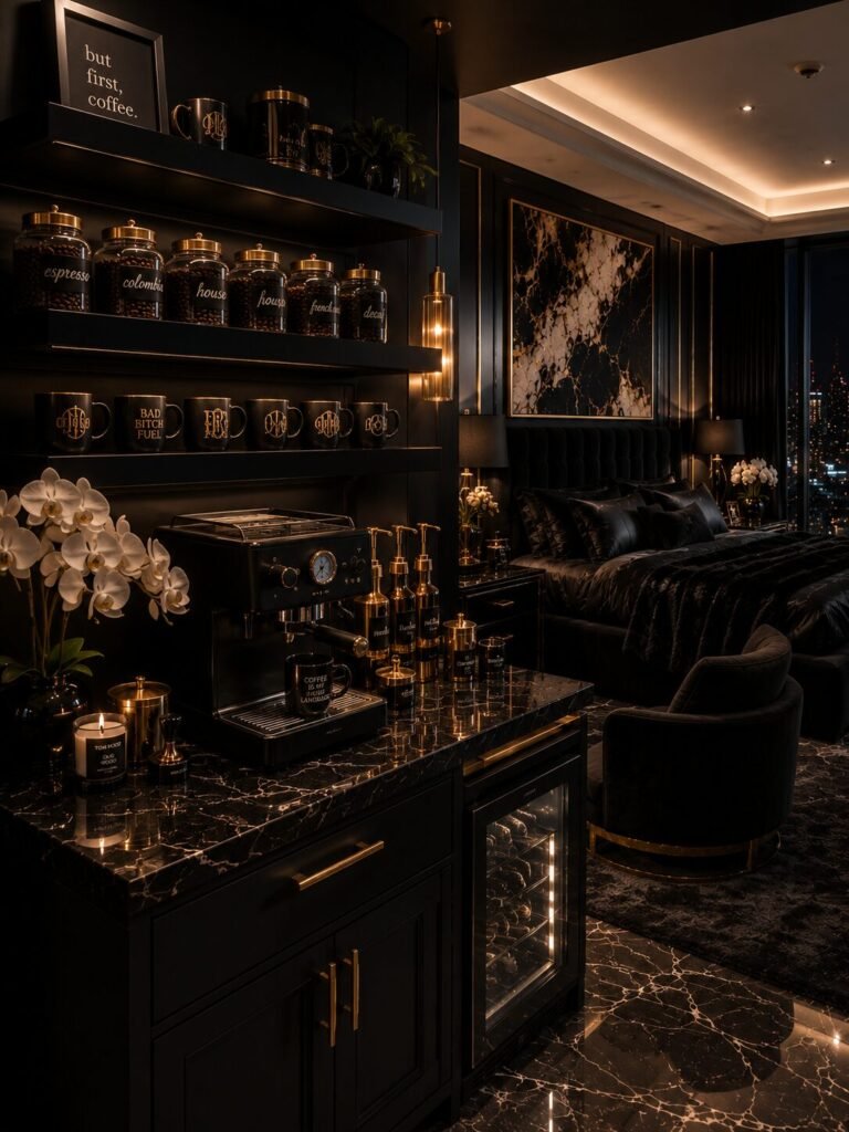 Coffee bar baddie room aesthetic black
