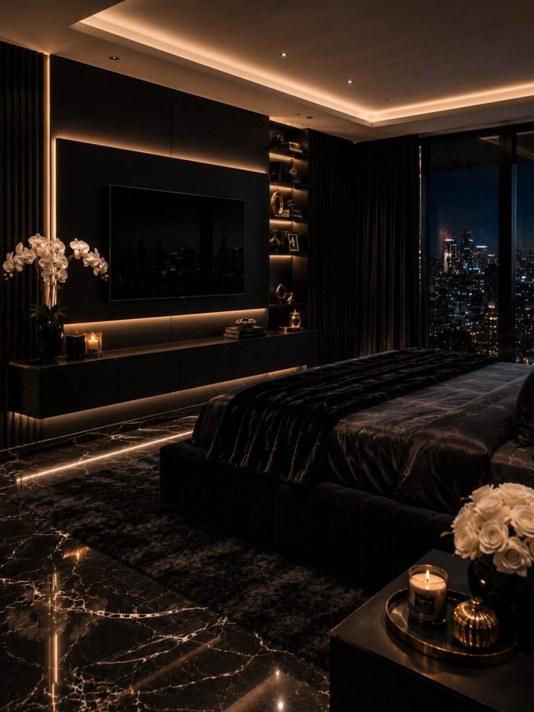 TV wall baddie room aesthetic black