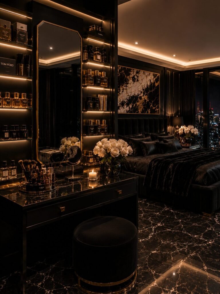 Makeup display baddie room aesthetic black