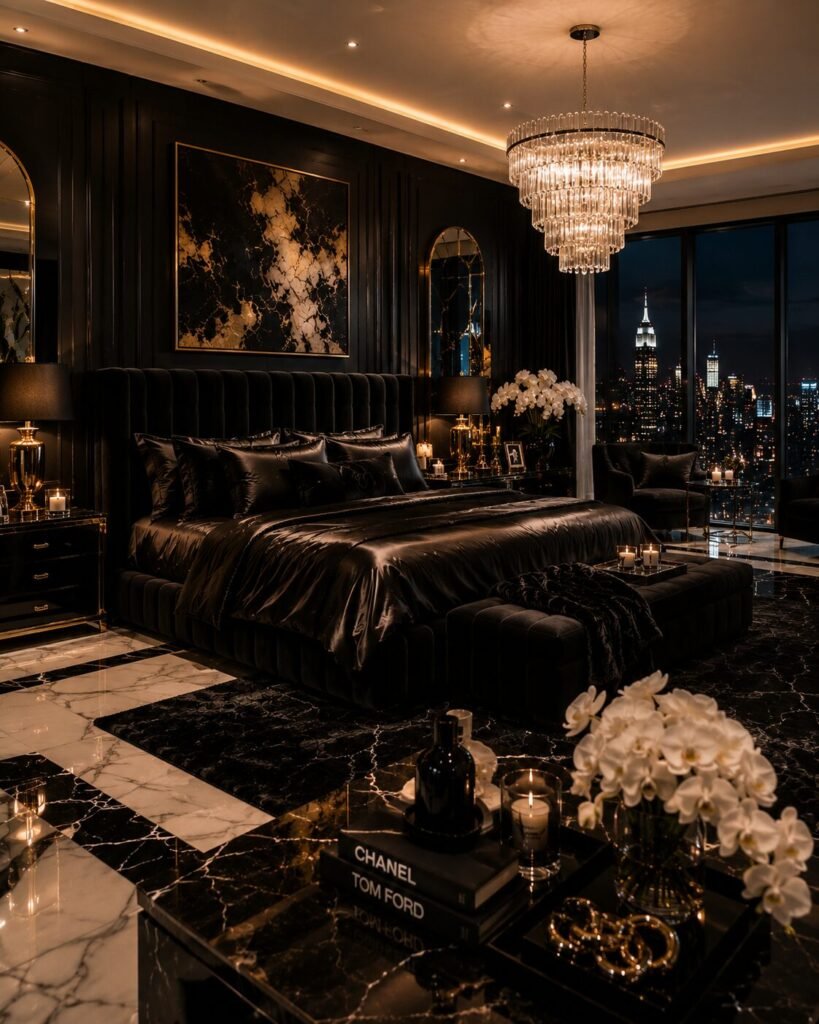 Luxury penthouse baddie room aesthetic black