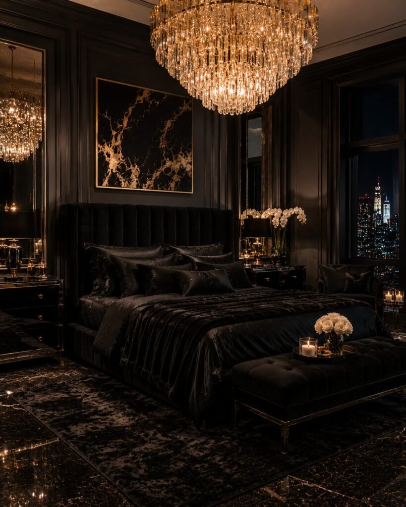 Crystal chandelier baddie room aesthetic black