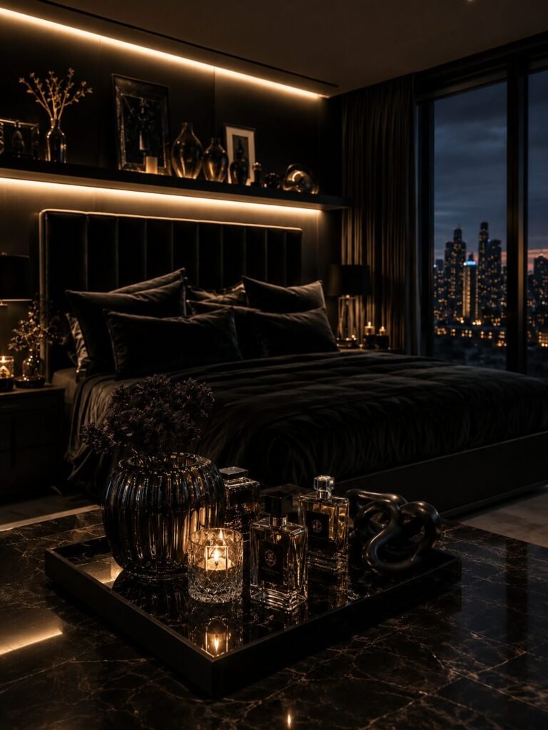 Marble décor baddie room aesthetic black