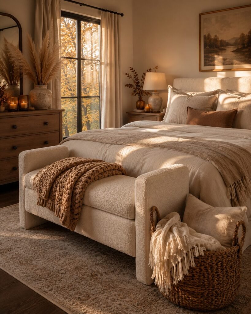 Fall bedroom decor ideas 14 Fall bedroom decor ideas with bench