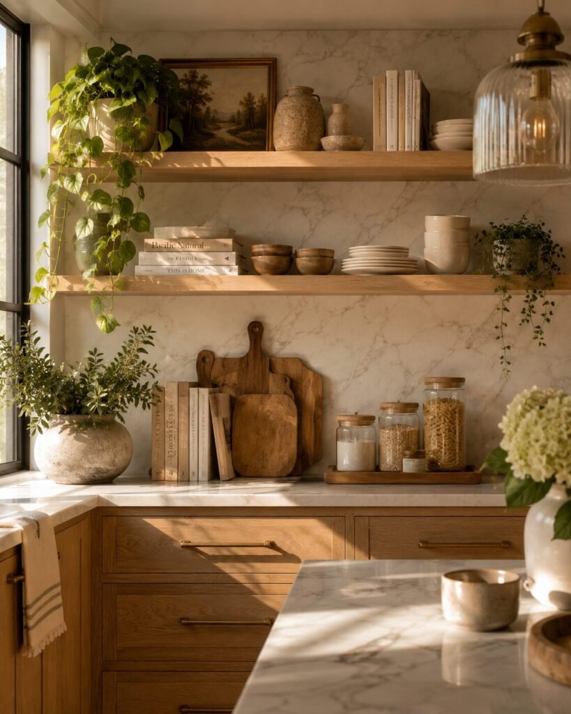 Apartment kitchen decor ideas open shelves