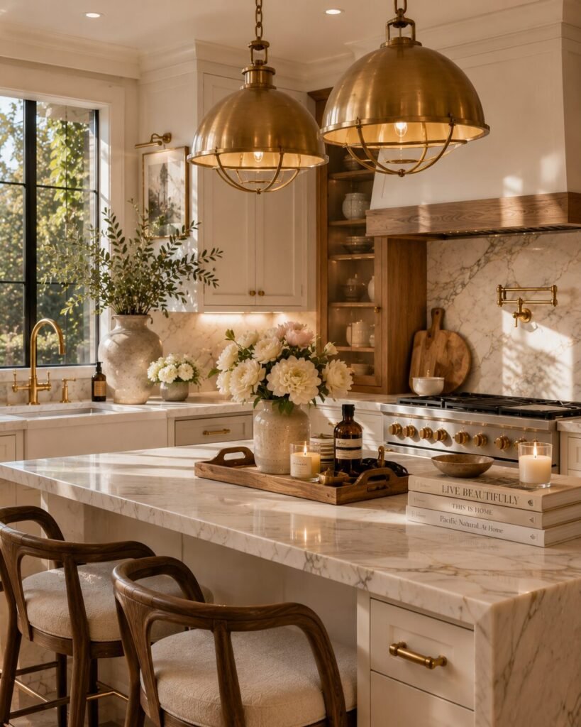 Apartment kitchen decor ideas brass accents