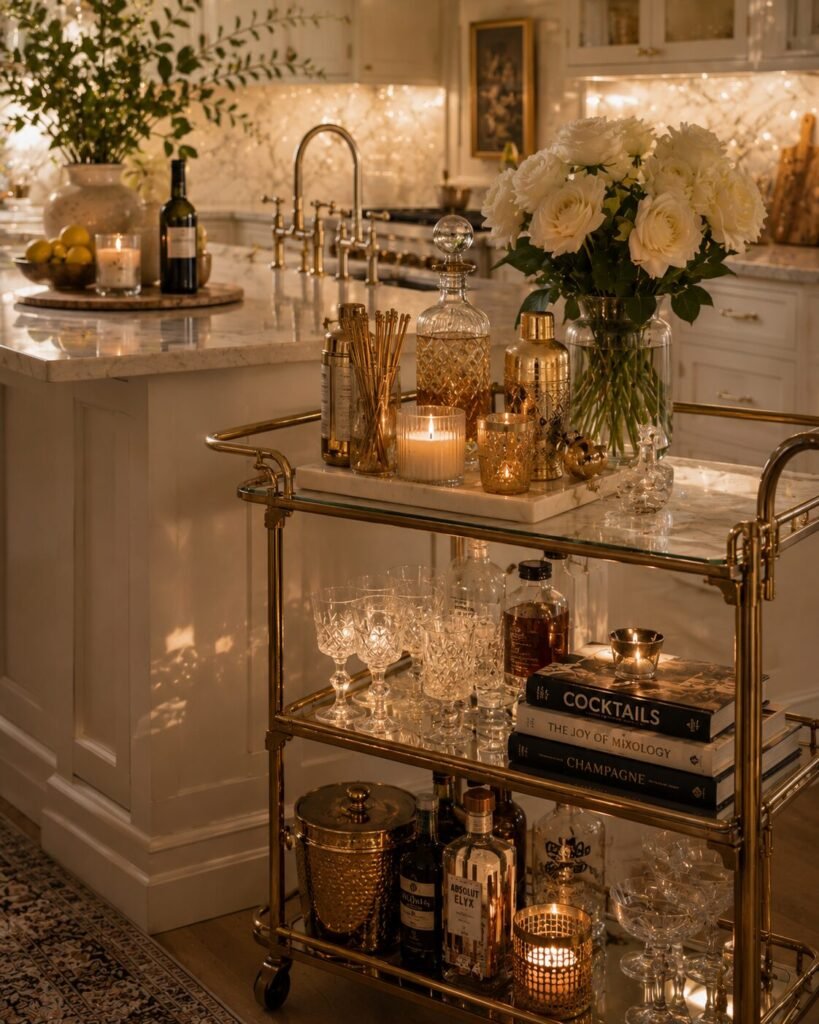 Apartment kitchen decor ideas stylish bar cart